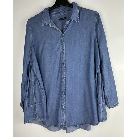 Stella Carakasi Prime Time Tunic in Denim Blue Laglenlook LS Button Up Size XL - Picture 16 of 16